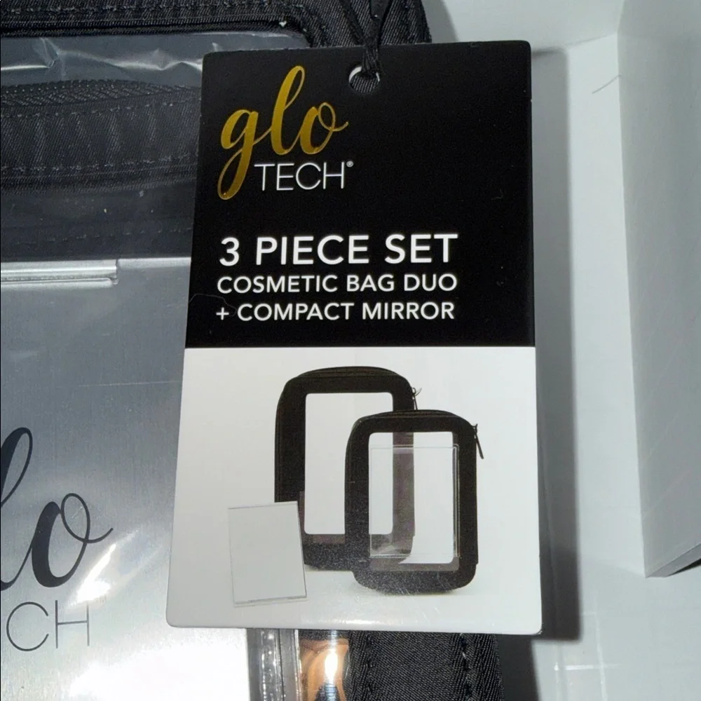 GLO Tech Black Cosmetic Bag Set with Mirror